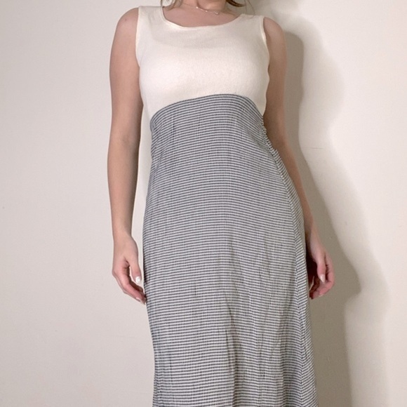 Vintage‎ Brioche Knit & Checkered Lightweight Midi Dress Sleeveless - Picture 1 of 12